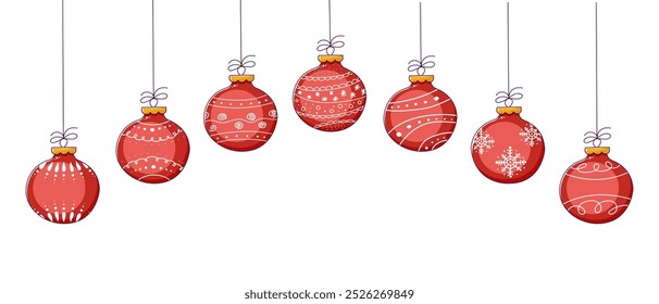Red ball for the Christmas tree. Doodle Christmas ball element set. Christmas ball element background