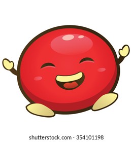 Red Ball With Face Jumping For Joy, Hands and Eyes Cartoon Vector