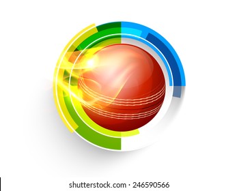 Red ball in fire for Cricket sports concept on white background.