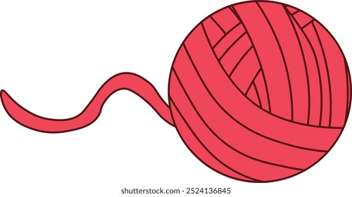 ein roter Ball aus Strickgarn mit einem herausstehenden Faden, leicht zu bearbeiten, Stockvektor