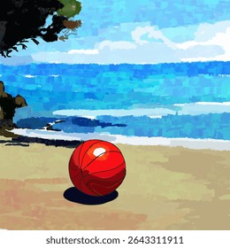 Red ball on the beach