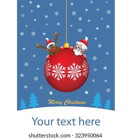 Red ball on blue xmas background 