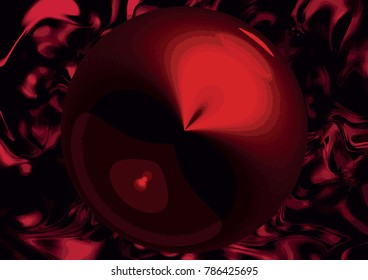 Red ball on silk background. Big sphere on red fabric. Christmas illustration for invitation or postcard. Christmas and New Year vector. 