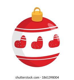 Red Ball Ornament For Christmas. Christmas Clipart Graphic Elements. Hand Drawn Christmas Ball