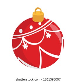 Red Ball Ornament For Christmas. Christmas Clipart Graphic Elements. Hand Drawn Christmas Ball