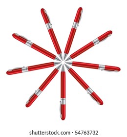Red ball pens isolated on white background, vector illustration