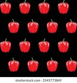 Red ball pepper stock vector pattern on black background vegetables