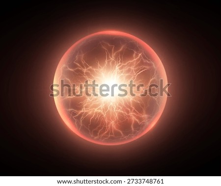 A red ball of plasma energy with a bright electric core, branching lightning bolts and a soft glowing halo on a black background.