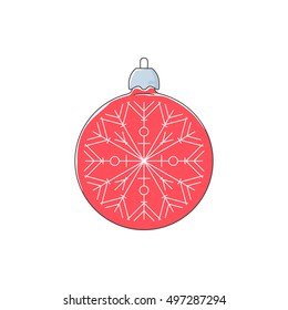Red Ball with Snowflake , Christmas Ball Isolated on White Background , Tree Decoration, Merry Christmas and Happy New Year, Vector Illustration  
