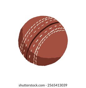 Red ball for sport game icon. Leather equipment to play cricket. Athletic inventory with round shape for softball. Rubber toy with circle form. Flat isolated vector illustration on white background