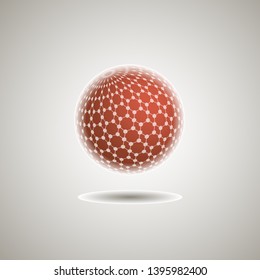 Red ball with a white cellular grid on a white background, glowing brightly refreshed