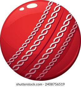 Red ball with white seam pattern on transparent background. Vector illustration of single cricket element