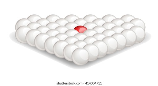 Red ball within white ones, vector illustration 