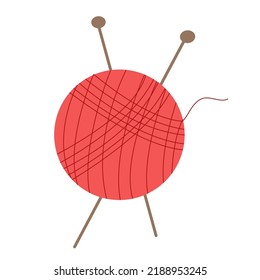 red Ball of yarn and needles isolated on white background.