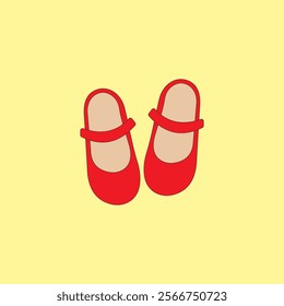 Red ballerina shoes vector illustration. Ballet dancer footwear on yellow background