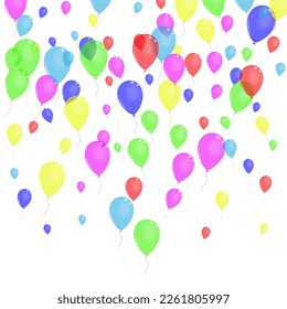 Red Ballon Background White Vector. Helium Happy Background. Purple Birthday. Multicolor Baloon. Air Ribbon Set.
