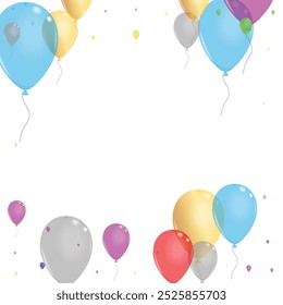 Red Ballon Background White Vector. Air Light Design. Green Rainbow. Bright Helium. Toy Fun Banner.