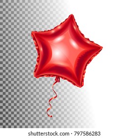 Red Ballon Isolated On Transparent Background. Star Shape Ballon, 3d Vector Illustration.