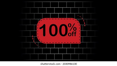 Red balloon 100% off - black brick background.