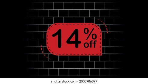 Red balloon 14% off - black brick background.