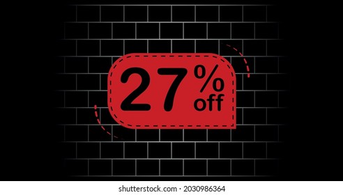 Globo rojo 27% fuera - fondo de ladrillo negro.