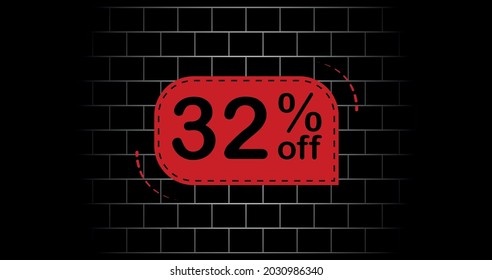 Red balloon 32% off - black brick background.