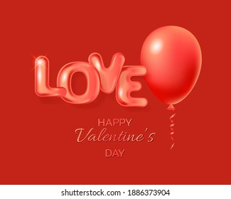 Red balloon and 3D text Love. Valentine's day greeting card. Vector EPS10