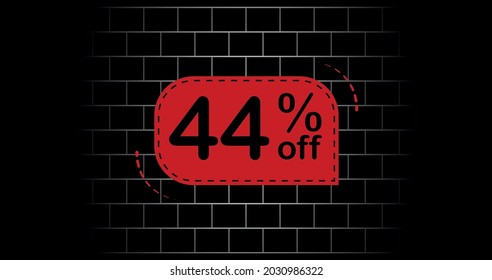 Red balloon 44% off - black brick background.