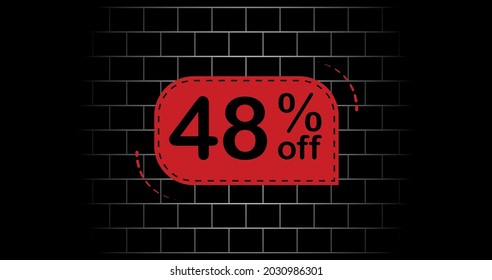 Red balloon 48% off - black brick background.