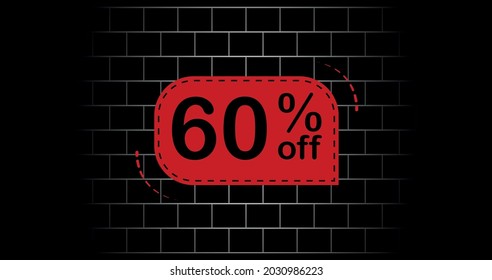 Red balloon 60% off - black brick background.