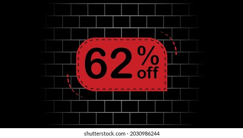 Red balloon 62% off - black brick background.