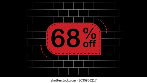 Red balloon 68% off - black brick background.
