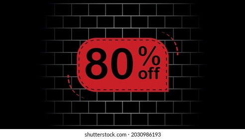 Red balloon 80% off - black brick background.