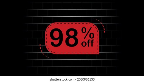 Red balloon 98% off - black brick background.