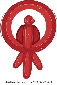 Red balloon art of an octopus on white background. Party decoration balloon animal, children's event. Celebration, entertainment vector illustration.