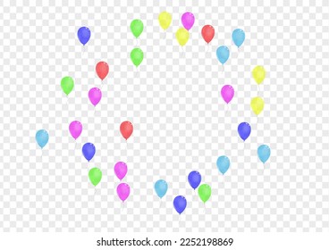 Red Balloon Background Transparent Vector. Surprise Gift Illustration. Green Rainbow. Yellow Baloon. Ballon Fest Card.