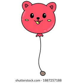 red balloon in cat shape, doodle icon image. cartoon caharacter cute doodle draw