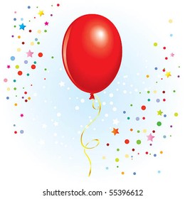 Red balloon with dangling curly ribbon in vector format
