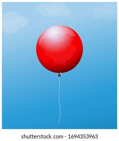 Red balloon design. Icon for friendship, happiness, and freedom. Sky and balloon background poster vector illustration.
