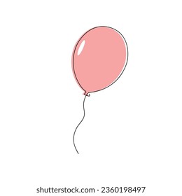 Red balloon drawn in one continuous line. One line drawing, minimalism. Vector illustration.