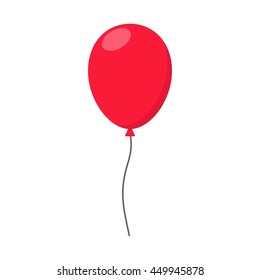 Red Balloon in flat style carnival happy surprise helium string. Air balloon isolated on white background