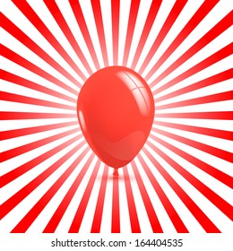 red balloon floating on sun stripes background. party concept
