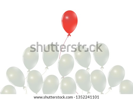 Red balloon flying ahead of white balloons, leadership,difference, stand out from the crowd  business concept vector illustration
