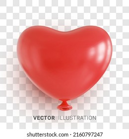 Globo rojo en forma de corazón sobre fondo transparente. Icono de corazón. Símbolo de amor y boda. Elemento de diseño para tarjetas de San Valentín. Ilustración vectorial 3d realista