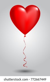 Red balloon in form of heart on light background. Vector illustration