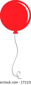 Red balloon with grey long ribbon. Vector illustration. Big round bubble isolated on white background. Party, valentine day, romantic picture. Air balloon. Surprise for her. Wish marathon. Reflection