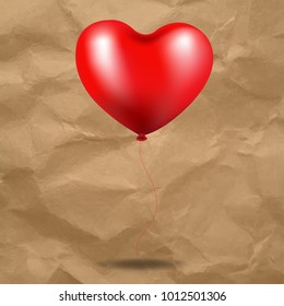 Red Balloon Heart In Cardboard Background With Gradient Mesh, Vector Illustration
