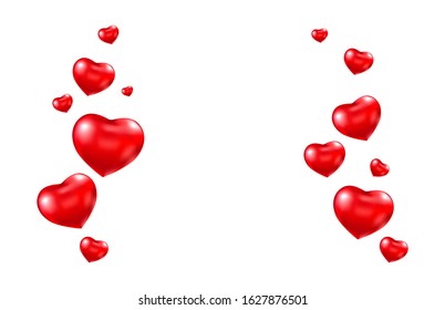 Red balloon heart frame. Bright helium balloons. Valentine's day card. Heart shaped air ballon. Romantic border. Vector illustration