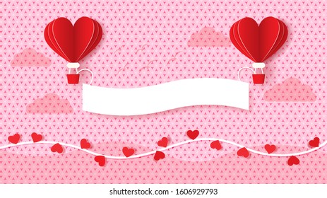 Red Balloon hearts with copy space for love and pink background. Paper vector