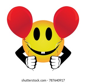 red balloon holding happy face